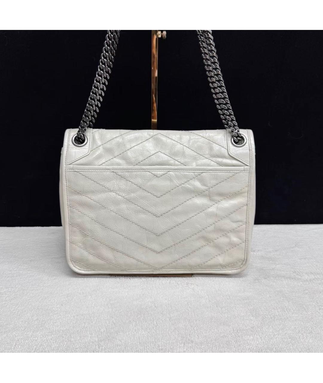 SAINT LAURENT Белая кожаная сумка через плечо, фото 2