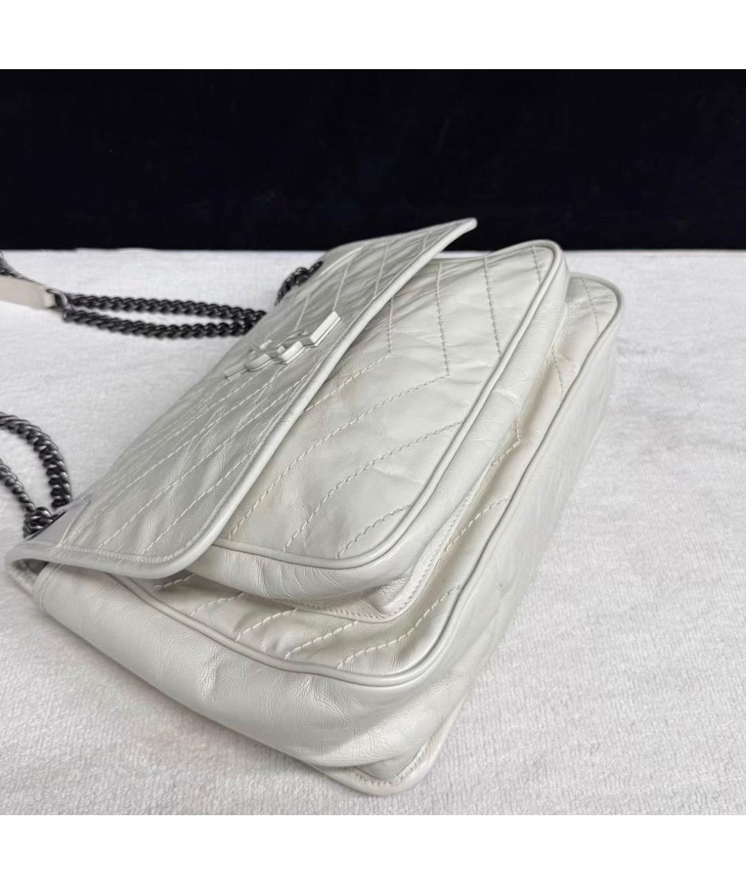 SAINT LAURENT Белая кожаная сумка через плечо, фото 3