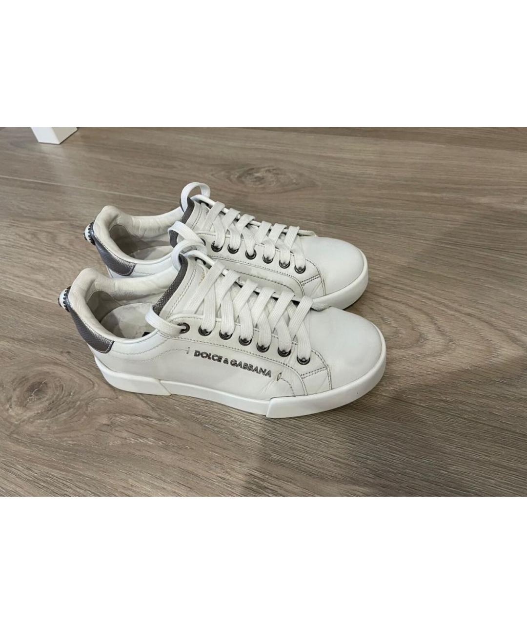 DOLCE&GABBANA Белые кожаные кроссовки, фото 5