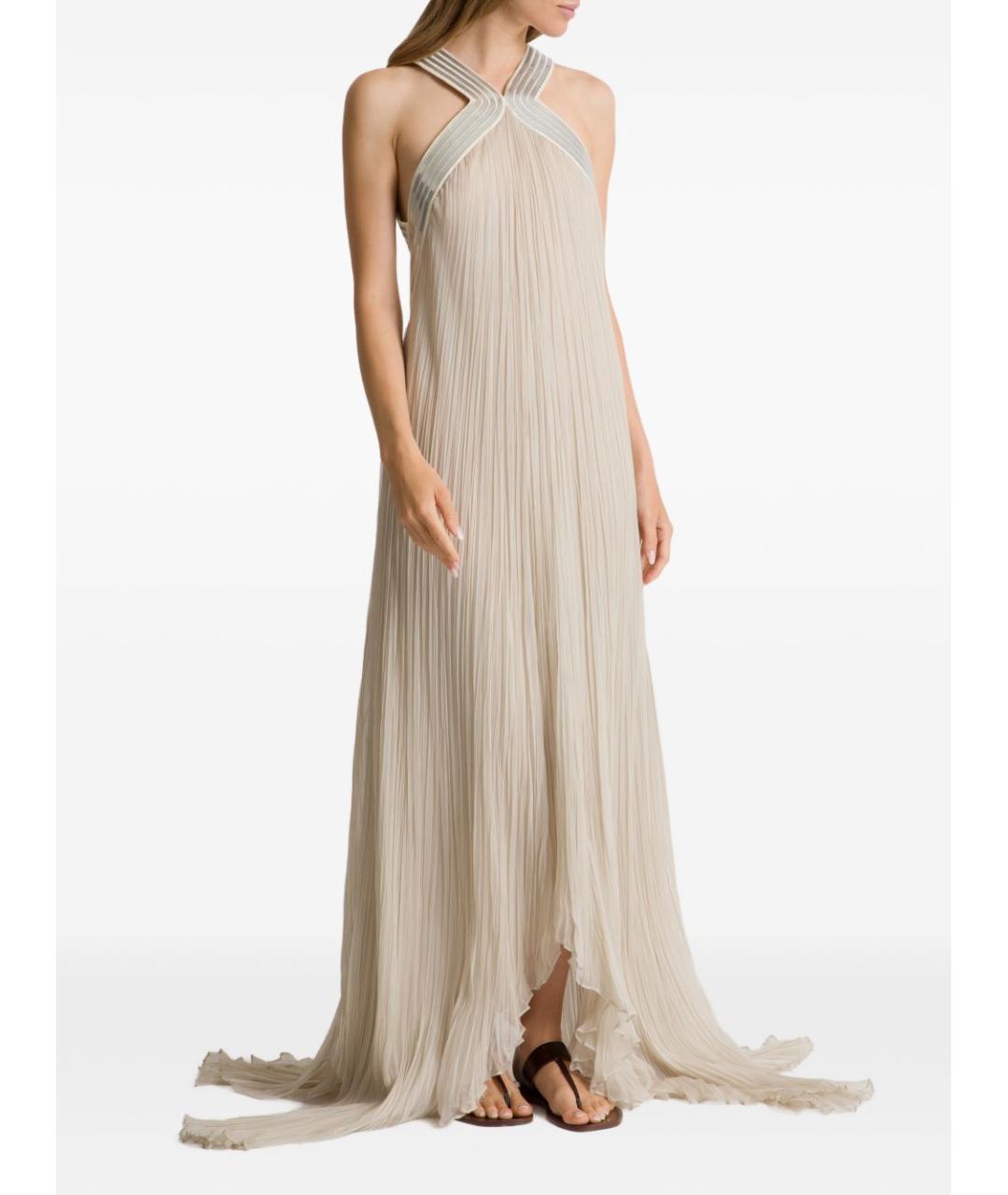 ALBERTA FERRETTI Бежевое шелковое вечернее платье, фото 3