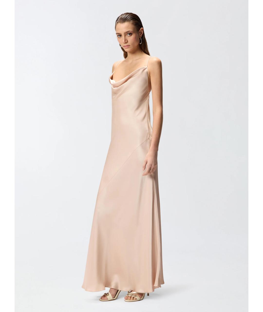 PINKO Бежевое ацетатное коктейльное платье, фото 2