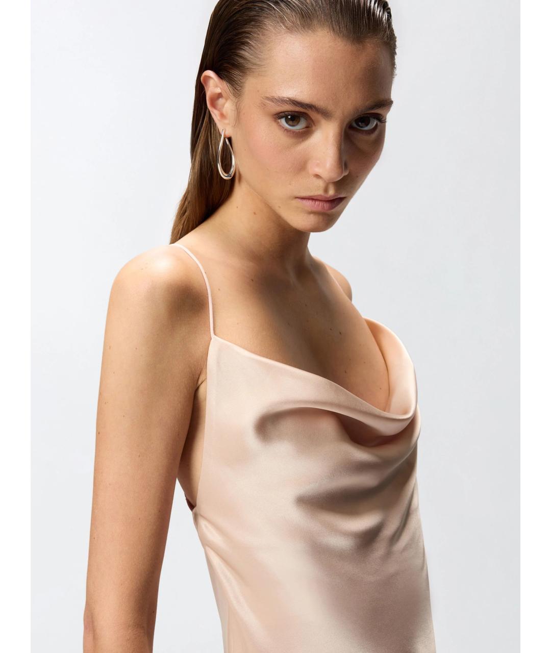 PINKO Бежевое ацетатное коктейльное платье, фото 5