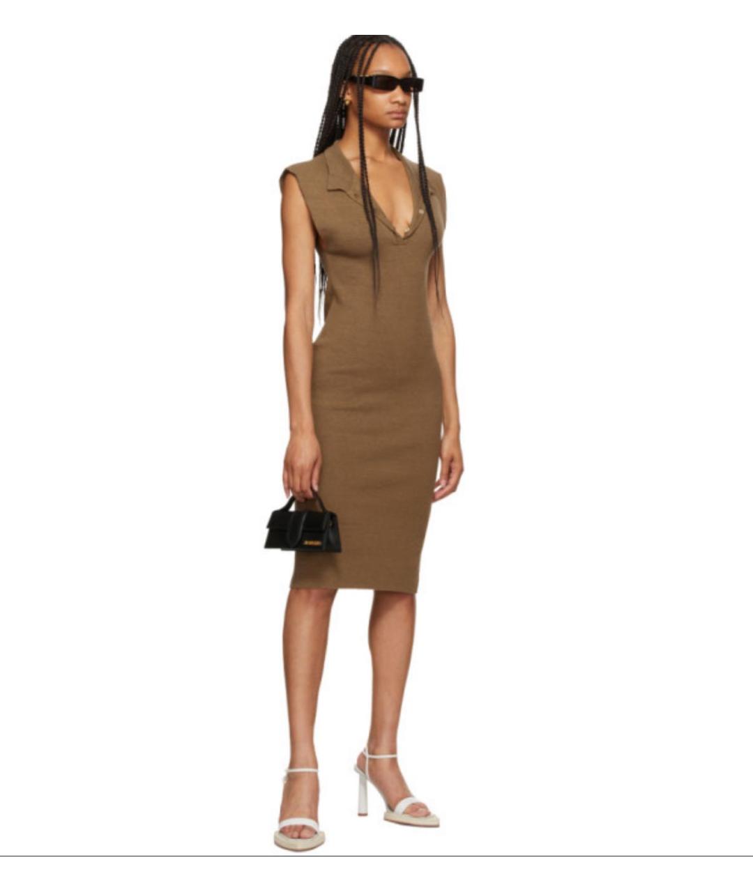 JACQUEMUS Коричневое льняное повседневное платье, фото 4