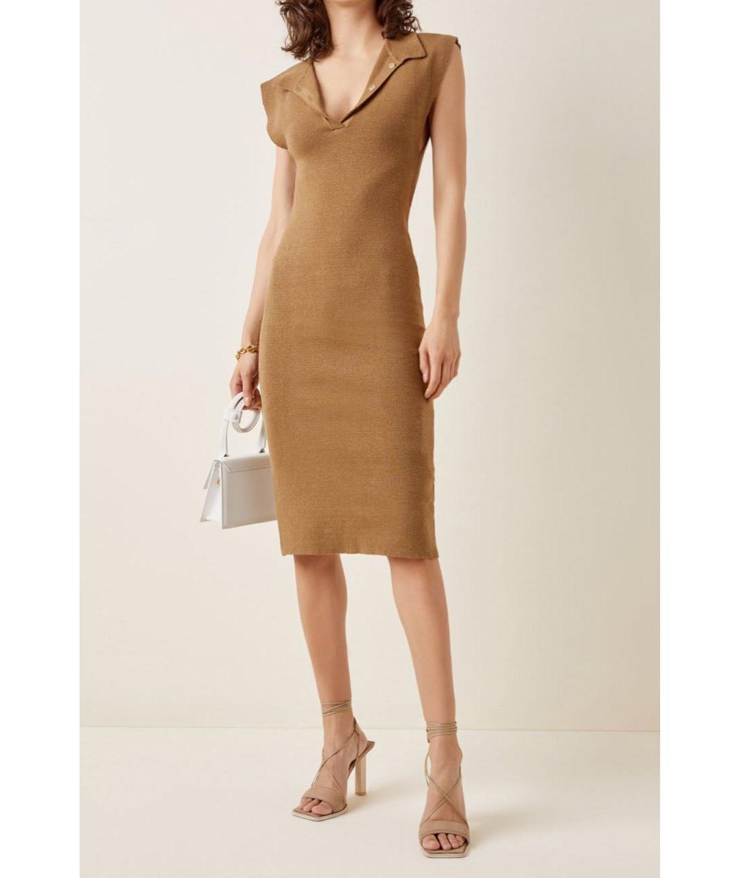 JACQUEMUS Коричневое льняное повседневное платье, фото 3