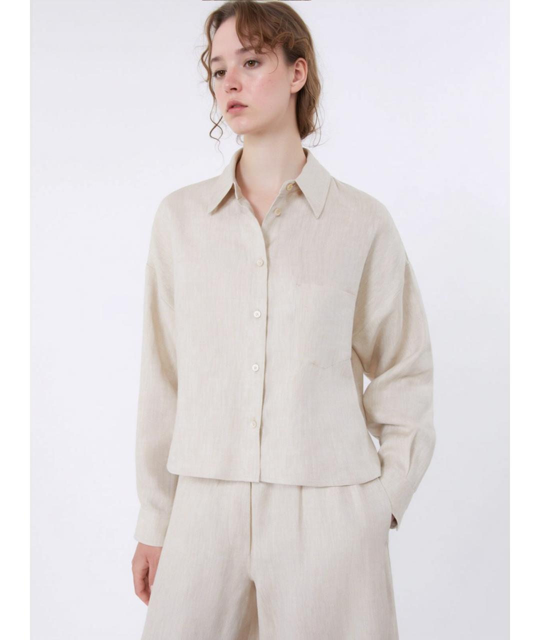 WEEKEND MAX MARA Бежевая льняная рубашка, фото 5
