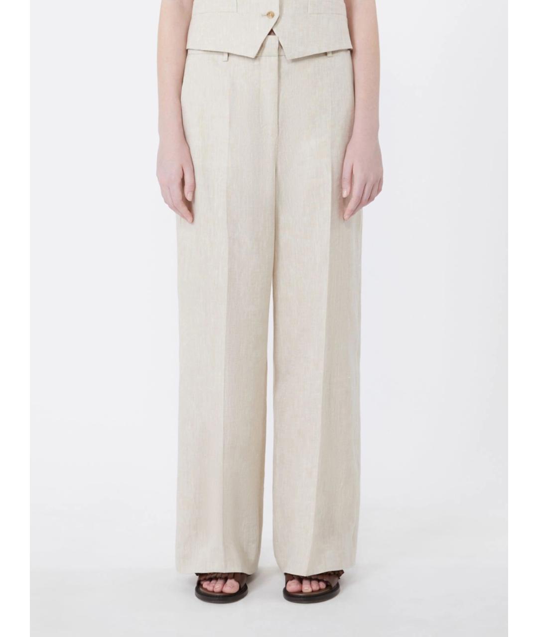 WEEKEND MAX MARA Бежевые льняные прямые брюки, фото 3