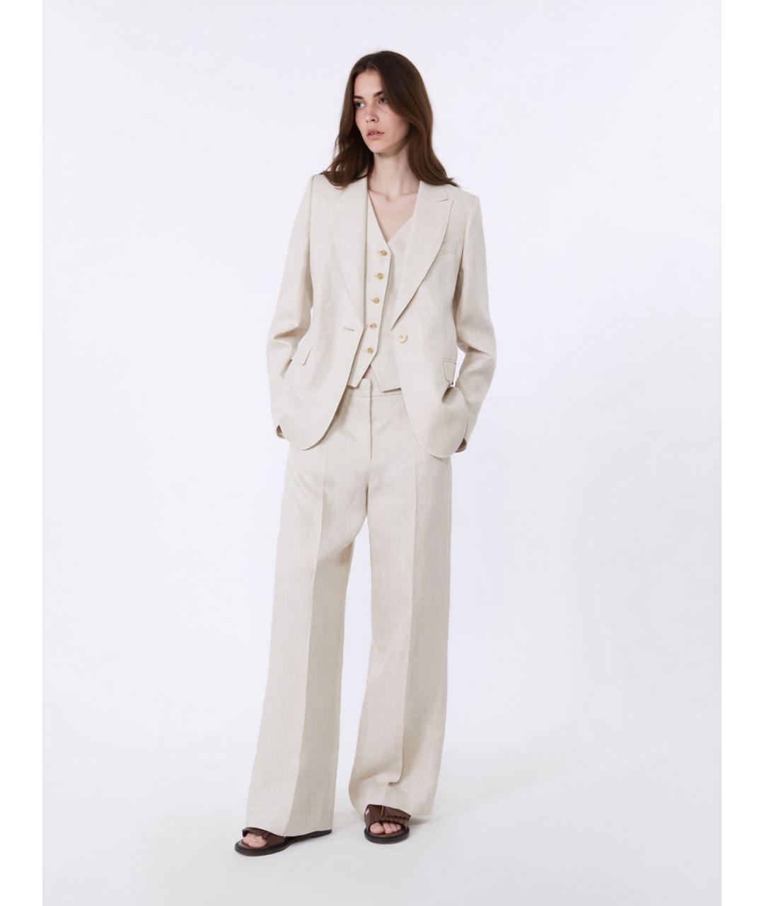 WEEKEND MAX MARA Бежевые льняные прямые брюки, фото 2