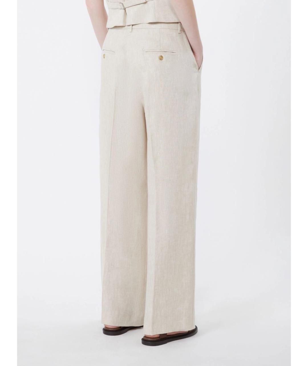 WEEKEND MAX MARA Бежевые льняные прямые брюки, фото 4