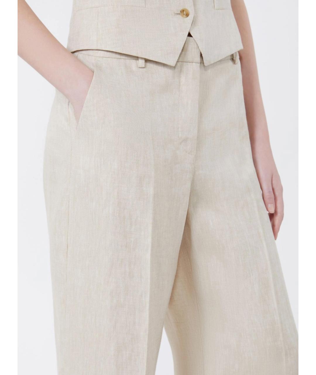 WEEKEND MAX MARA Бежевые льняные прямые брюки, фото 5