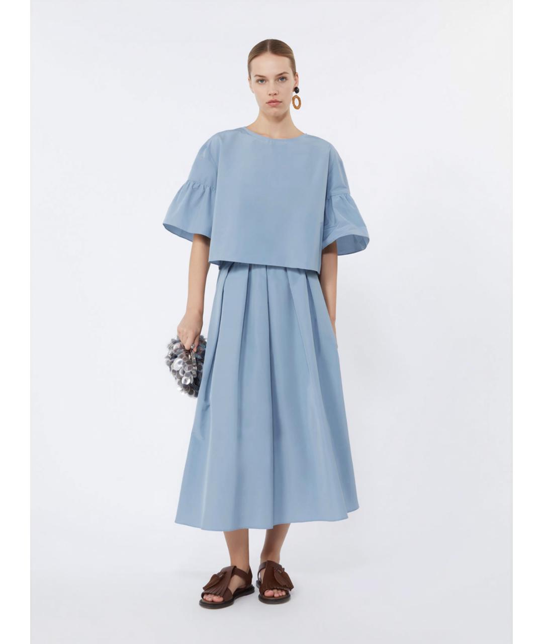 WEEKEND MAX MARA Голубая полиэстеровая юбка миди, фото 2
