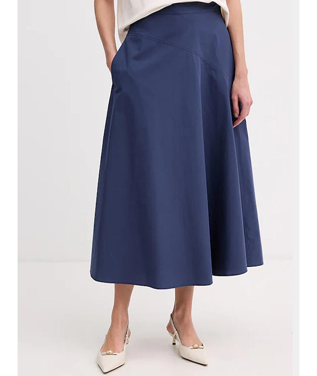 WEEKEND MAX MARA Синяя хлопковая юбка миди, фото 2