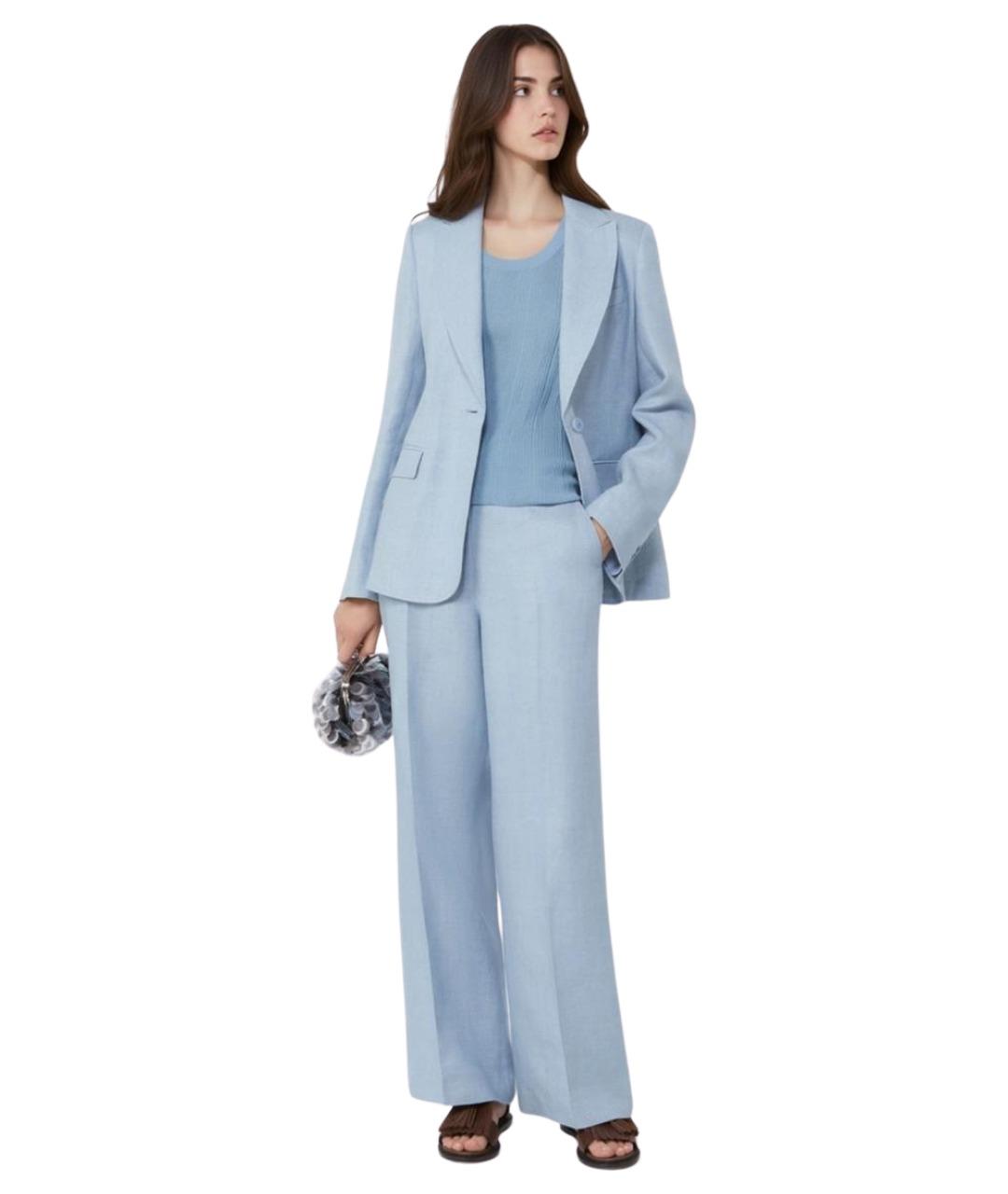 WEEKEND MAX MARA Синие льняные прямые брюки, фото 2