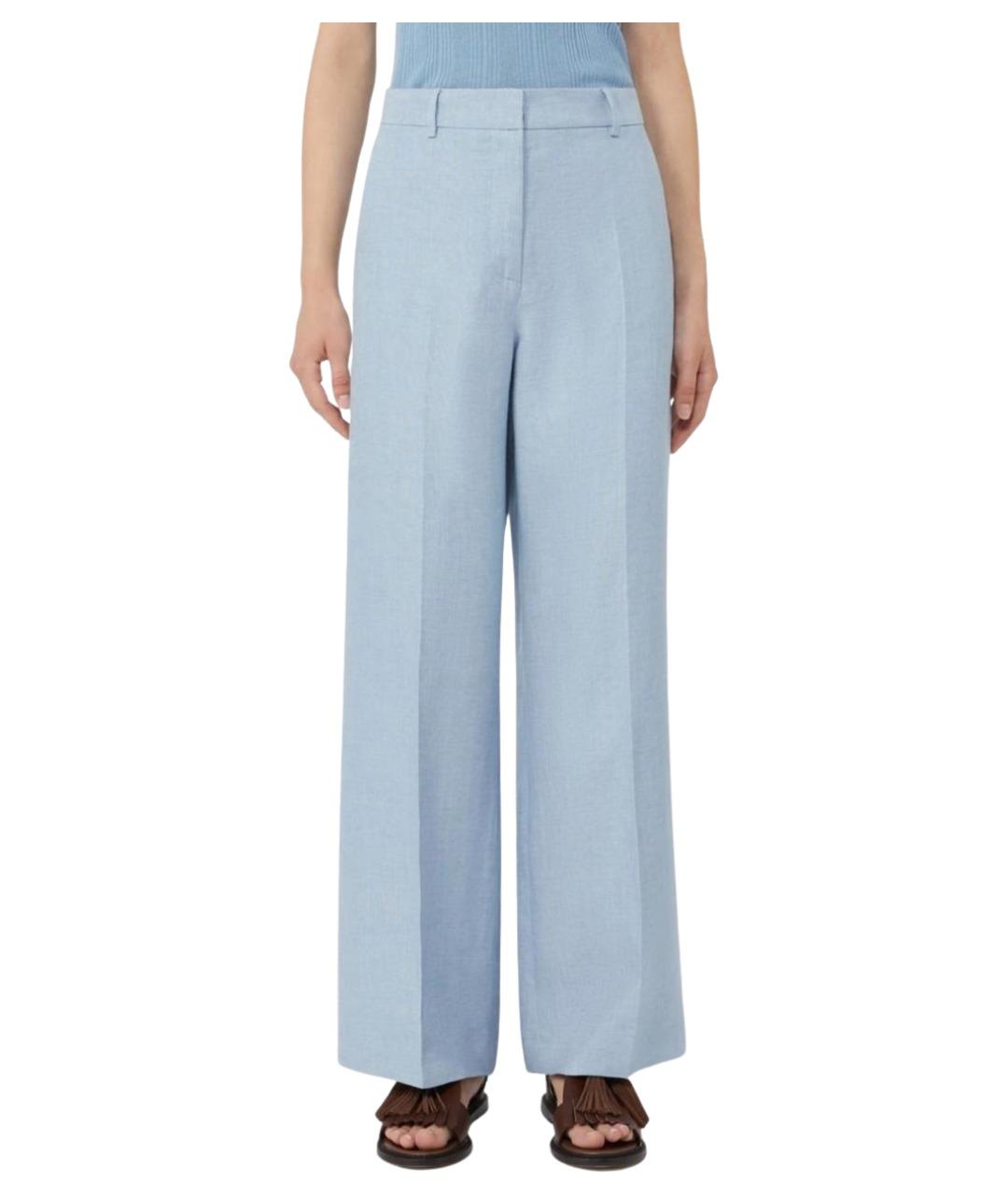 WEEKEND MAX MARA Синие льняные прямые брюки, фото 4