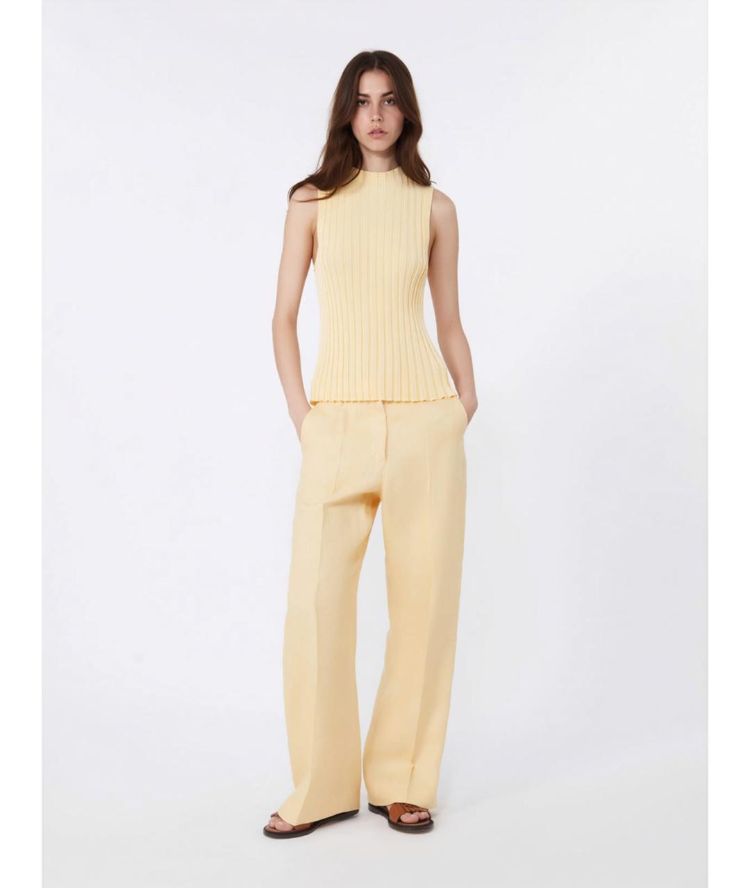 WEEKEND MAX MARA Желтые льняные прямые брюки, фото 2