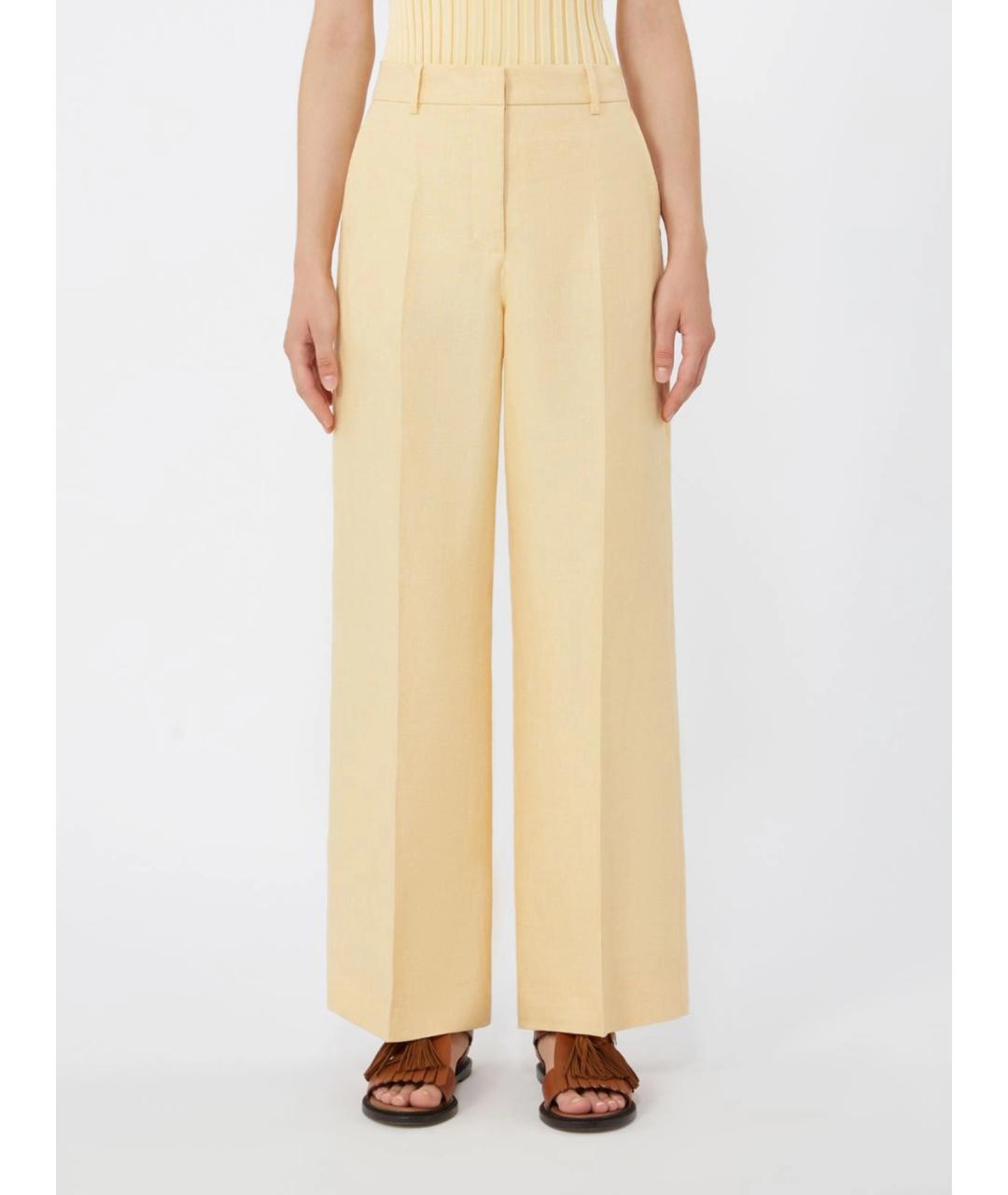 WEEKEND MAX MARA Желтые льняные прямые брюки, фото 4