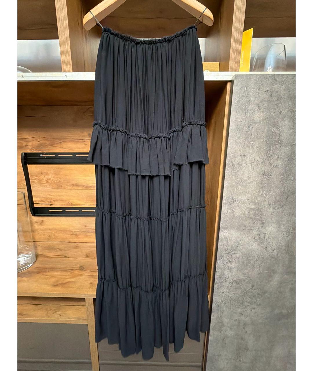 LANVIN Черная шелковая юбка макси, фото 5