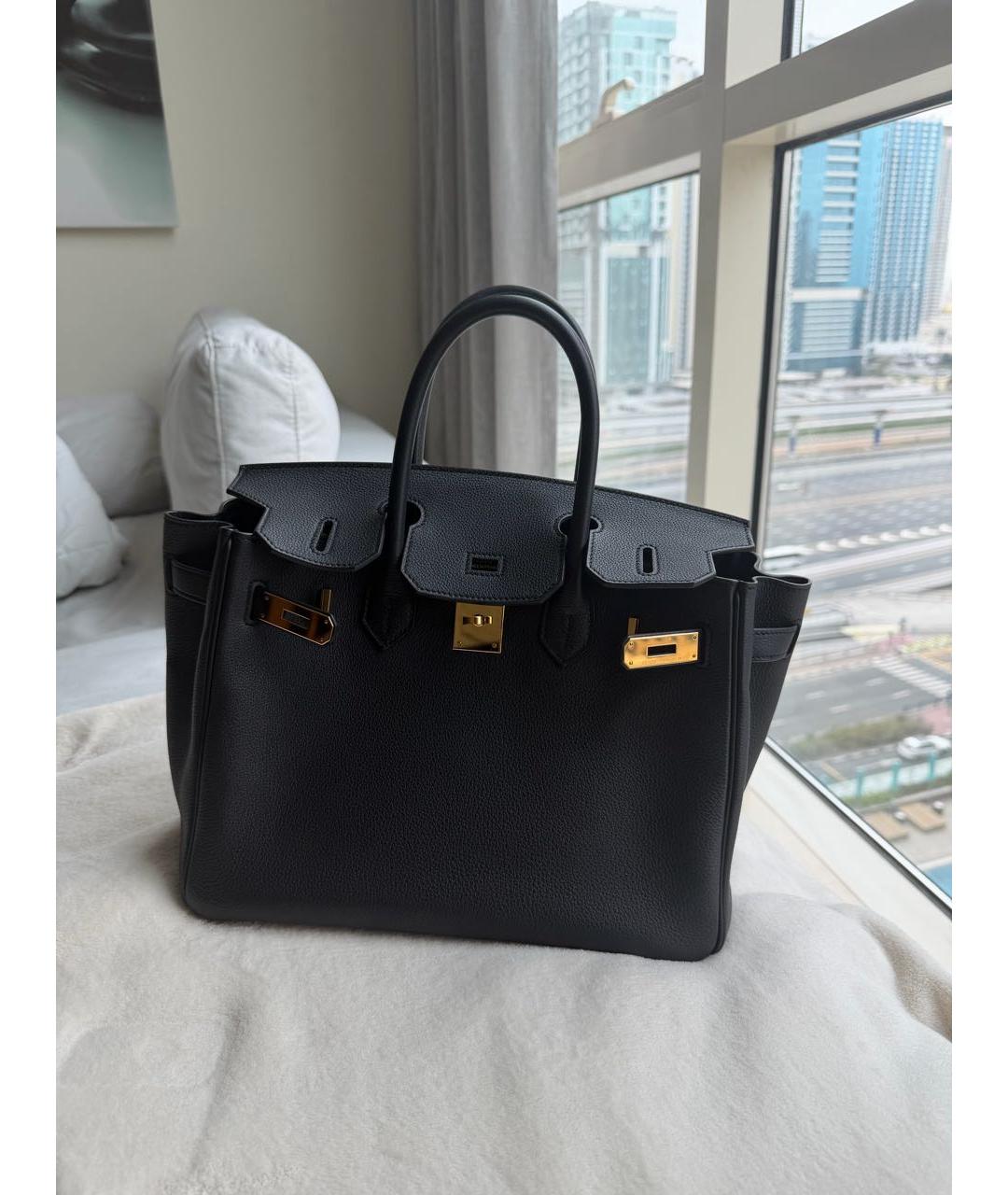 HERMES Черная кожаная сумка с короткими ручками, фото 7