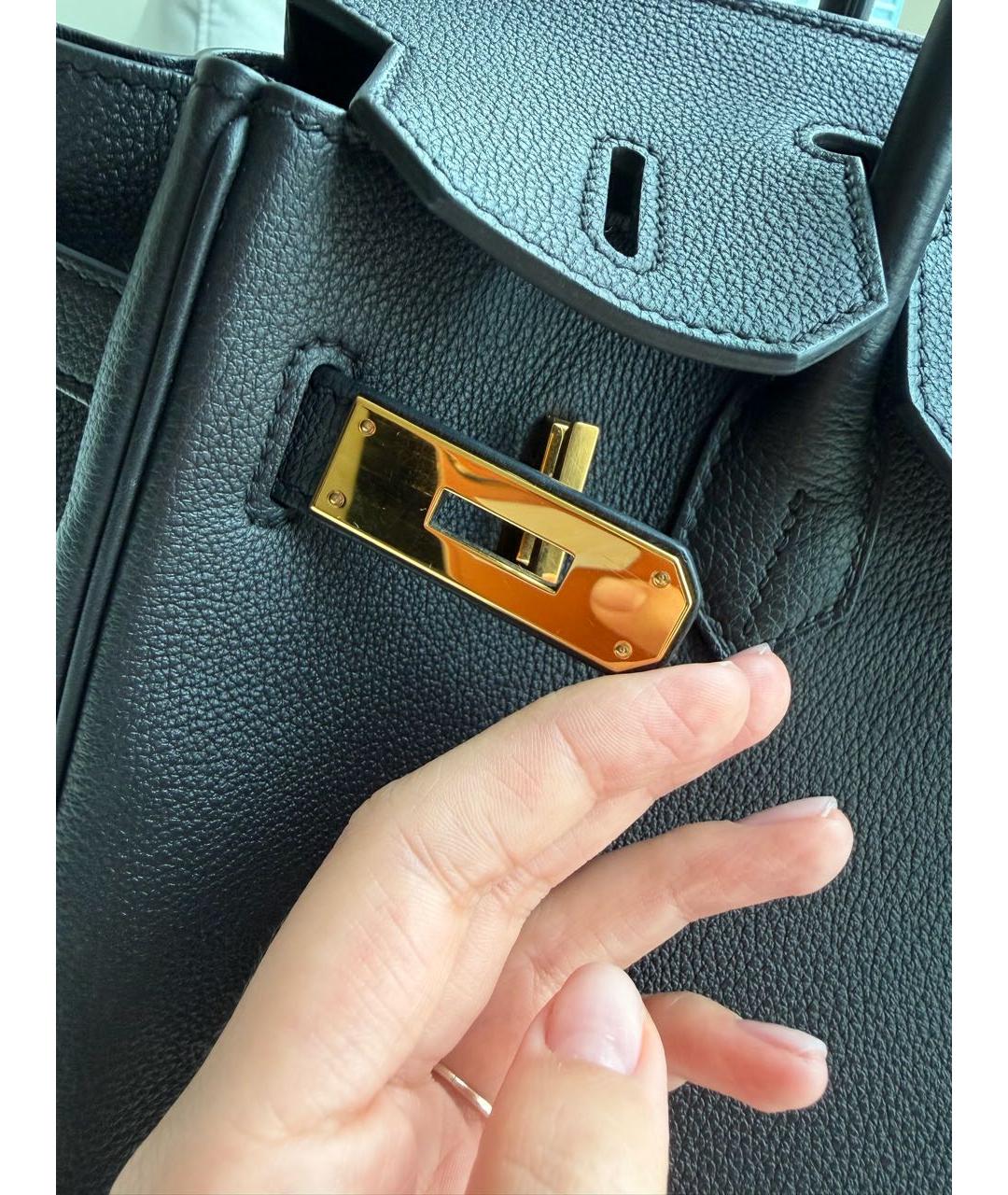 HERMES Черная кожаная сумка с короткими ручками, фото 5