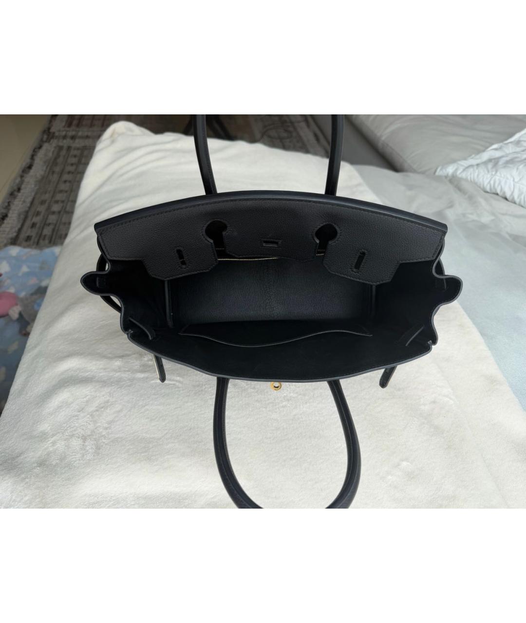 HERMES Черная кожаная сумка с короткими ручками, фото 4