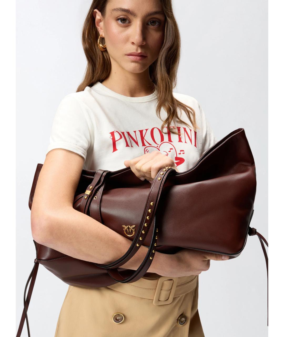 PINKO Коричневая кожаная сумка тоут, фото 3