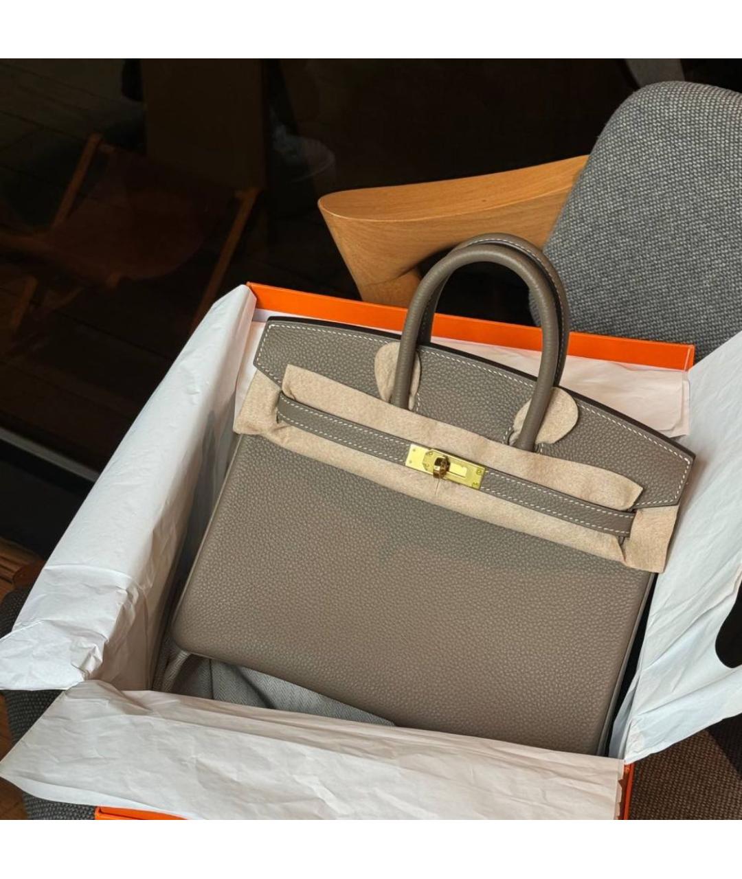 HERMES Коричневая кожаная сумка с короткими ручками, фото 4