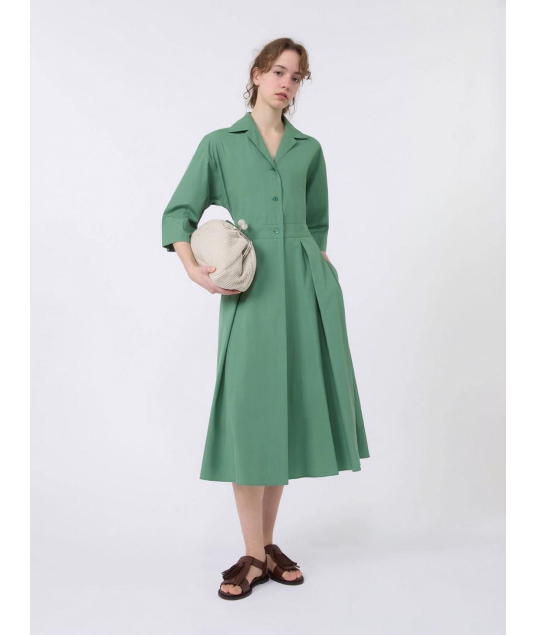 WEEKEND MAX MARA Зеленые хлопковое повседневное платье, фото 2