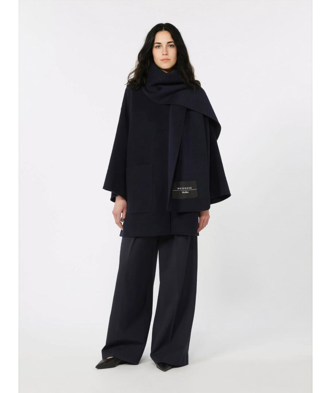 WEEKEND MAX MARA Темно-синее шерстяное пальто, фото 2