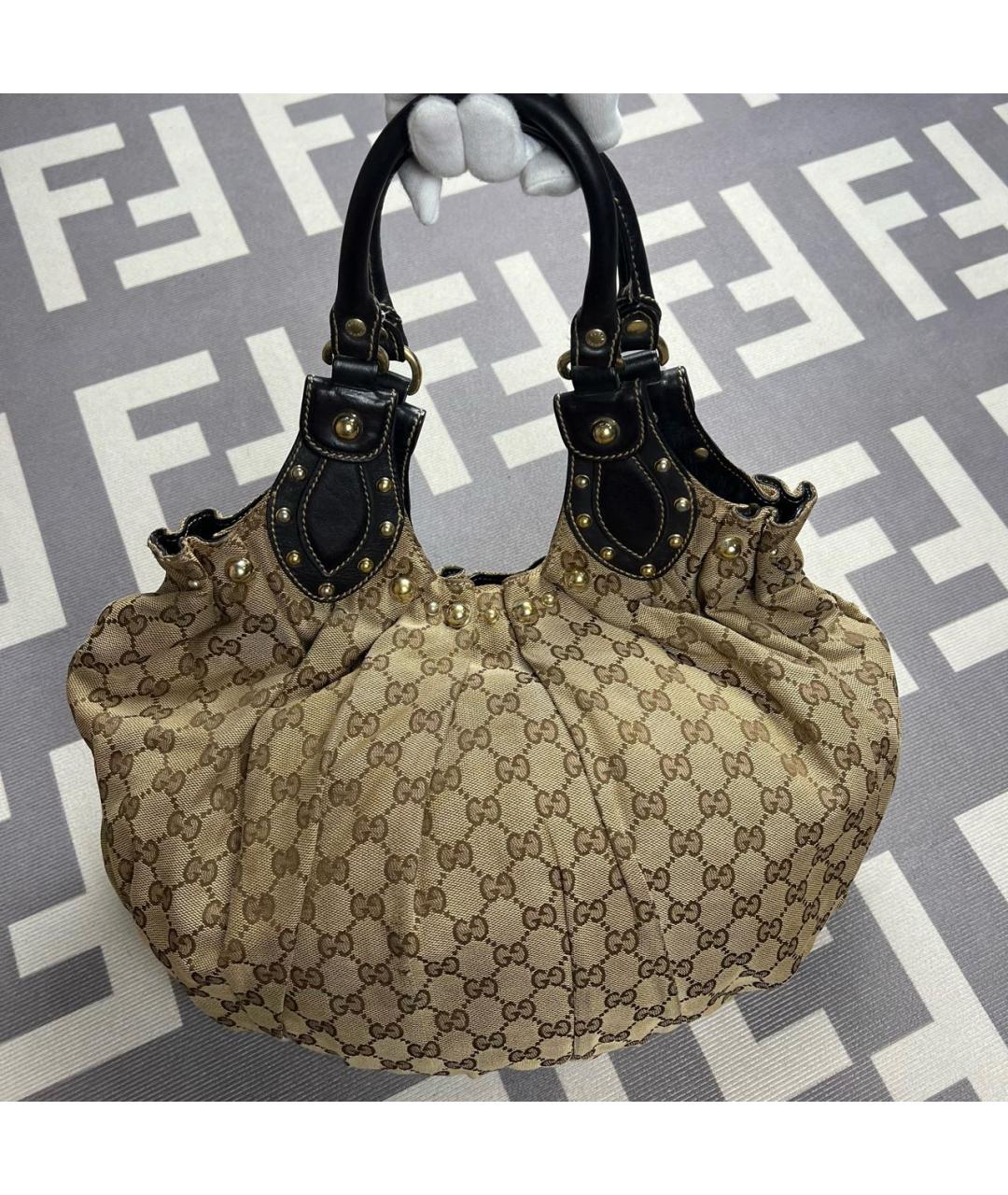 GUCCI Бежевая тканевая сумка с короткими ручками, фото 2