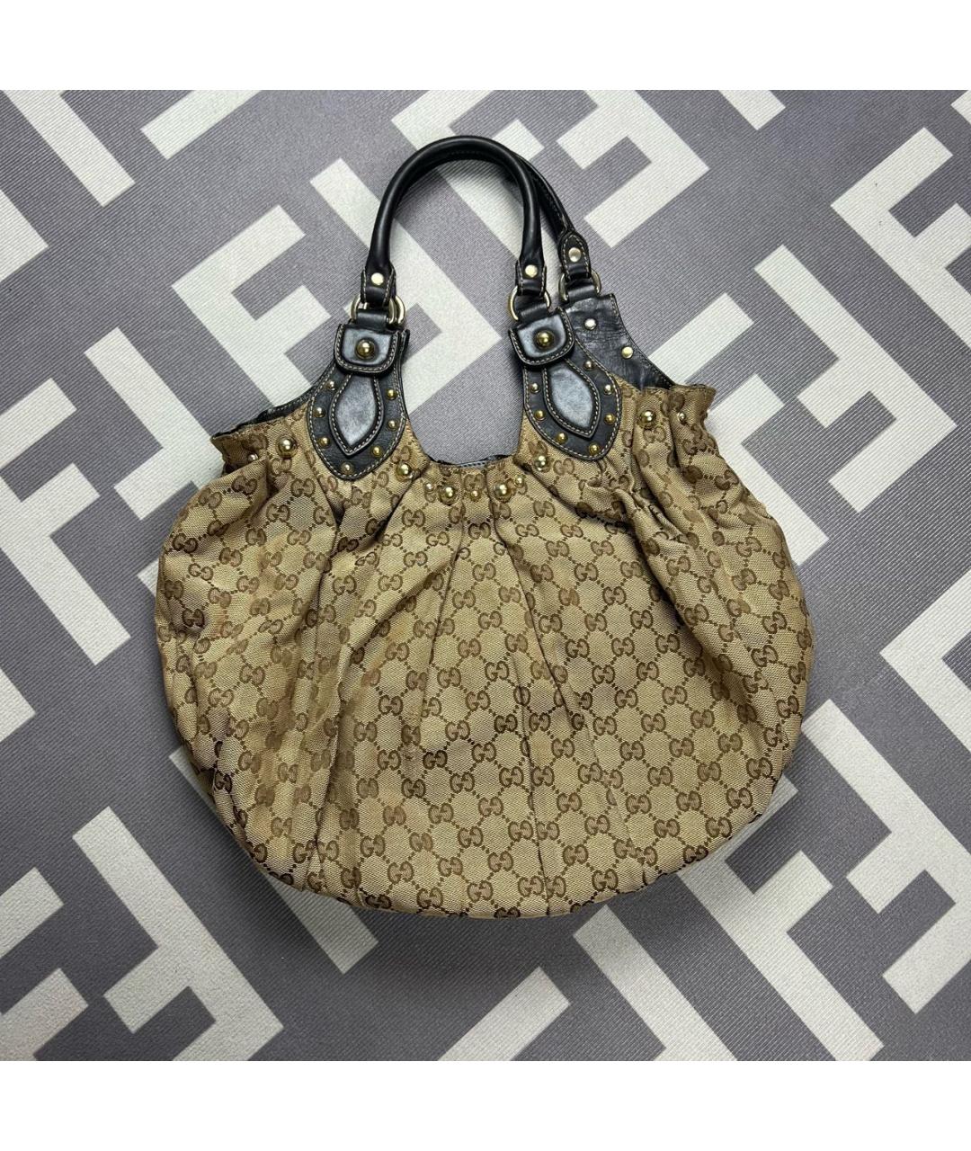 GUCCI Бежевая тканевая сумка с короткими ручками, фото 7