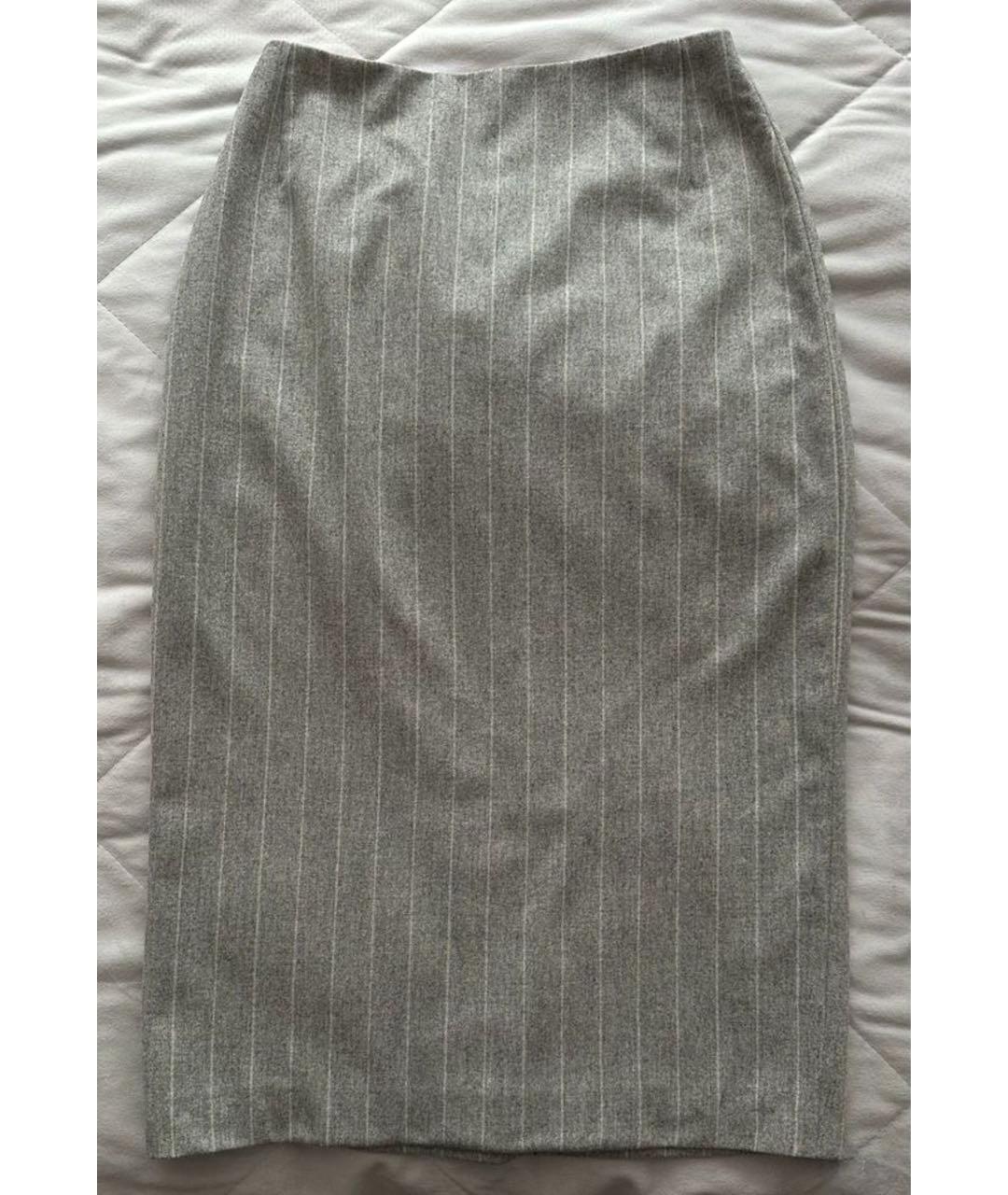 RALPH LAUREN Серая шерстяная юбка миди, фото 2