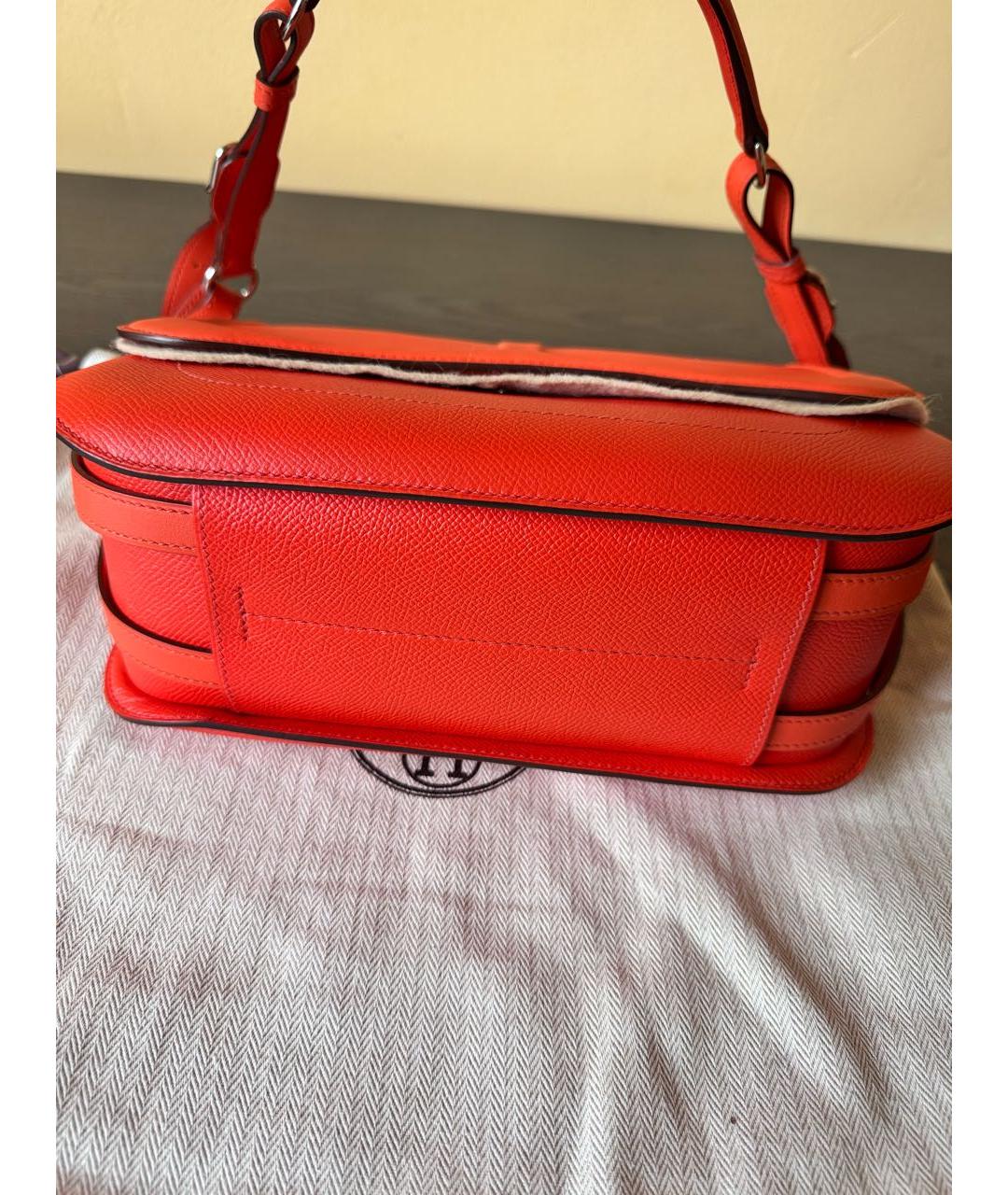 HERMES Оранжевая кожаная сумка с короткими ручками, фото 5