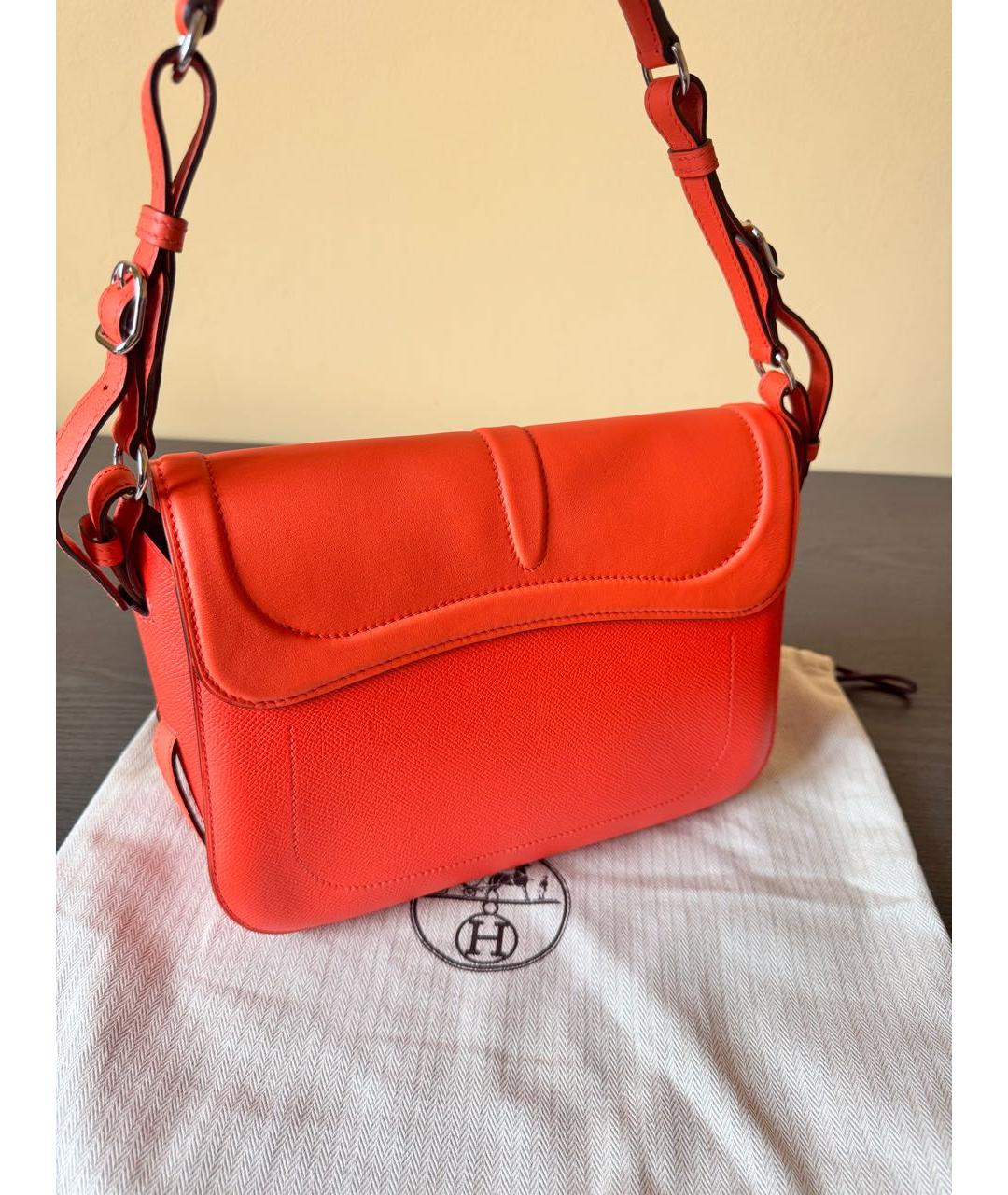HERMES Оранжевая кожаная сумка с короткими ручками, фото 3