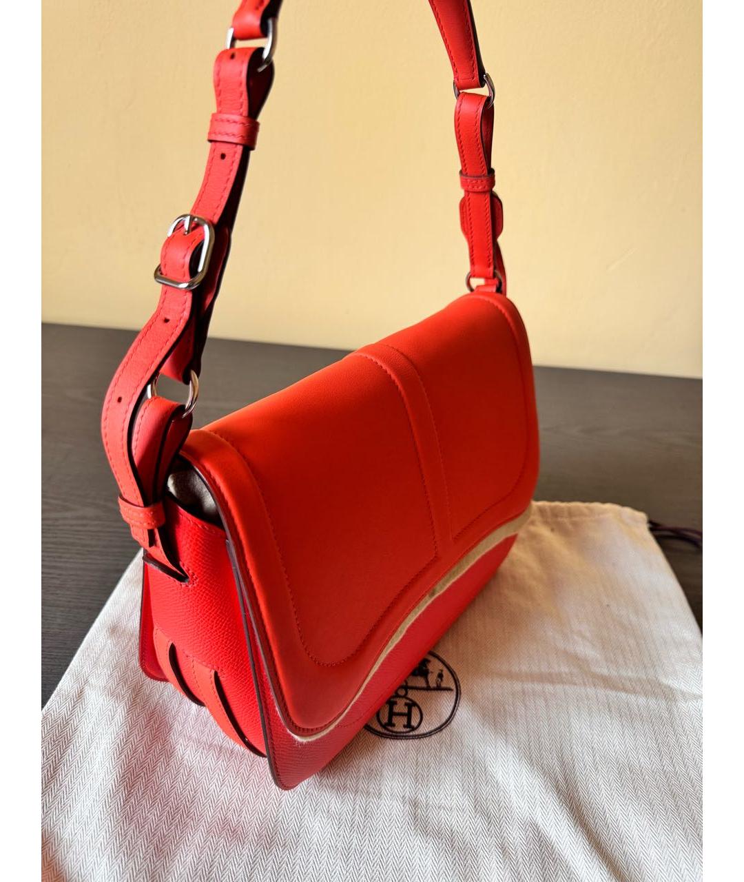 HERMES Оранжевая кожаная сумка с короткими ручками, фото 2