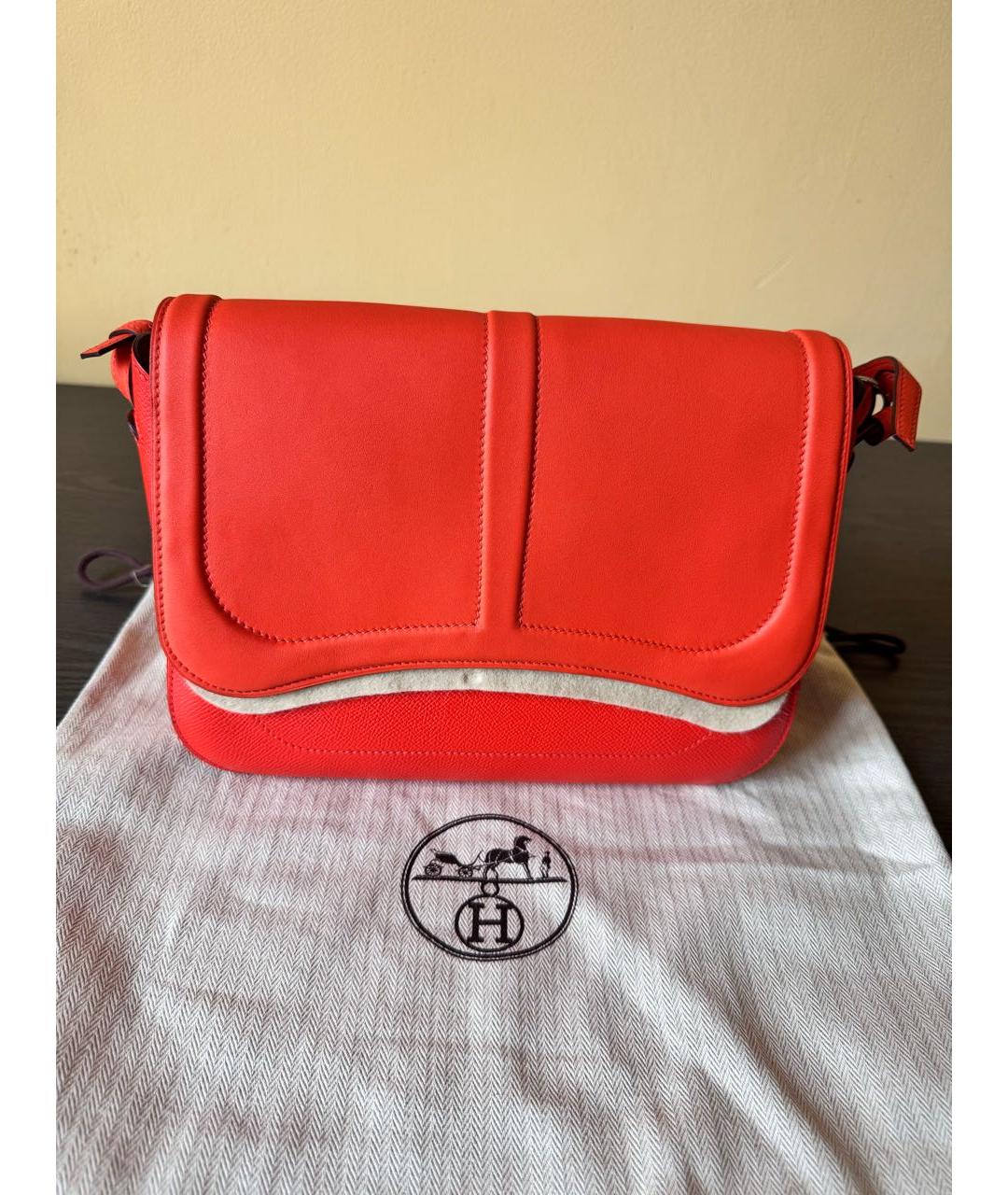 HERMES Оранжевая кожаная сумка с короткими ручками, фото 7