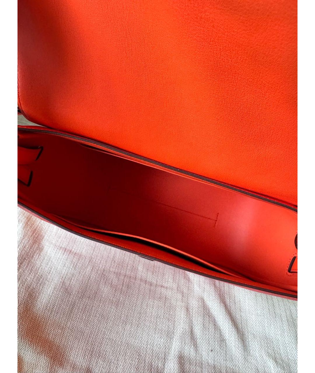 HERMES Оранжевая кожаная сумка с короткими ручками, фото 4