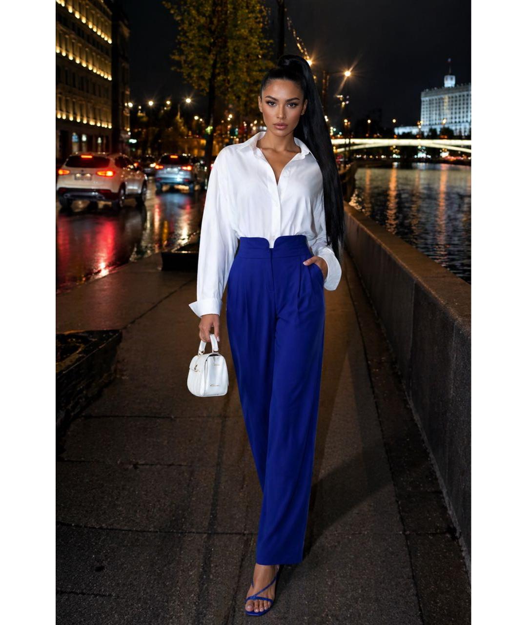 LIU JO Синие полиэстеровые брюки широкие, фото 2