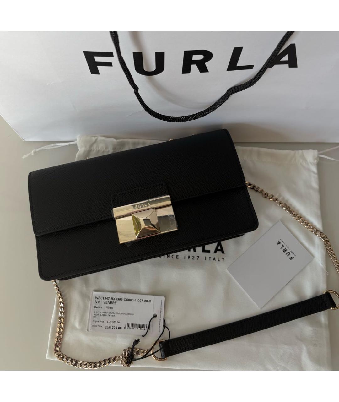 FURLA Черная кожаная сумка через плечо, фото 6