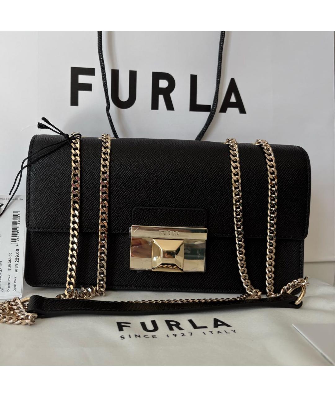 FURLA Черная кожаная сумка через плечо, фото 8