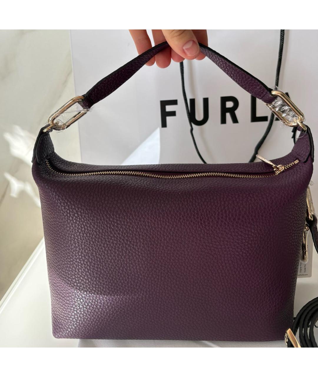 FURLA Фиолетовая кожаная сумка через плечо, фото 4