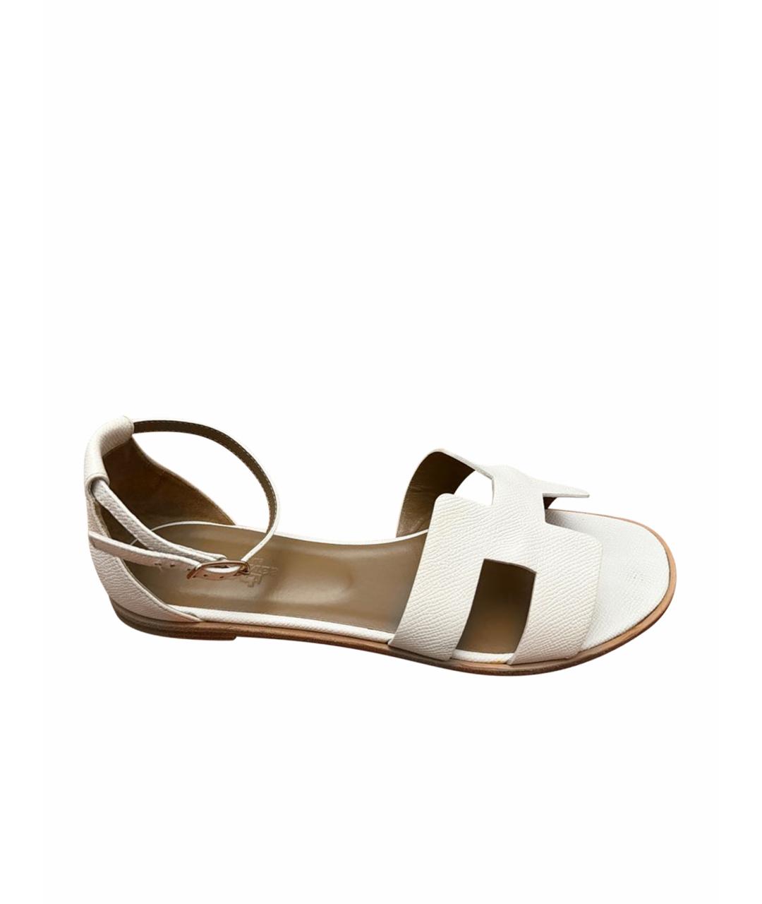 HERMES Белые кожаные сандалии, фото 1