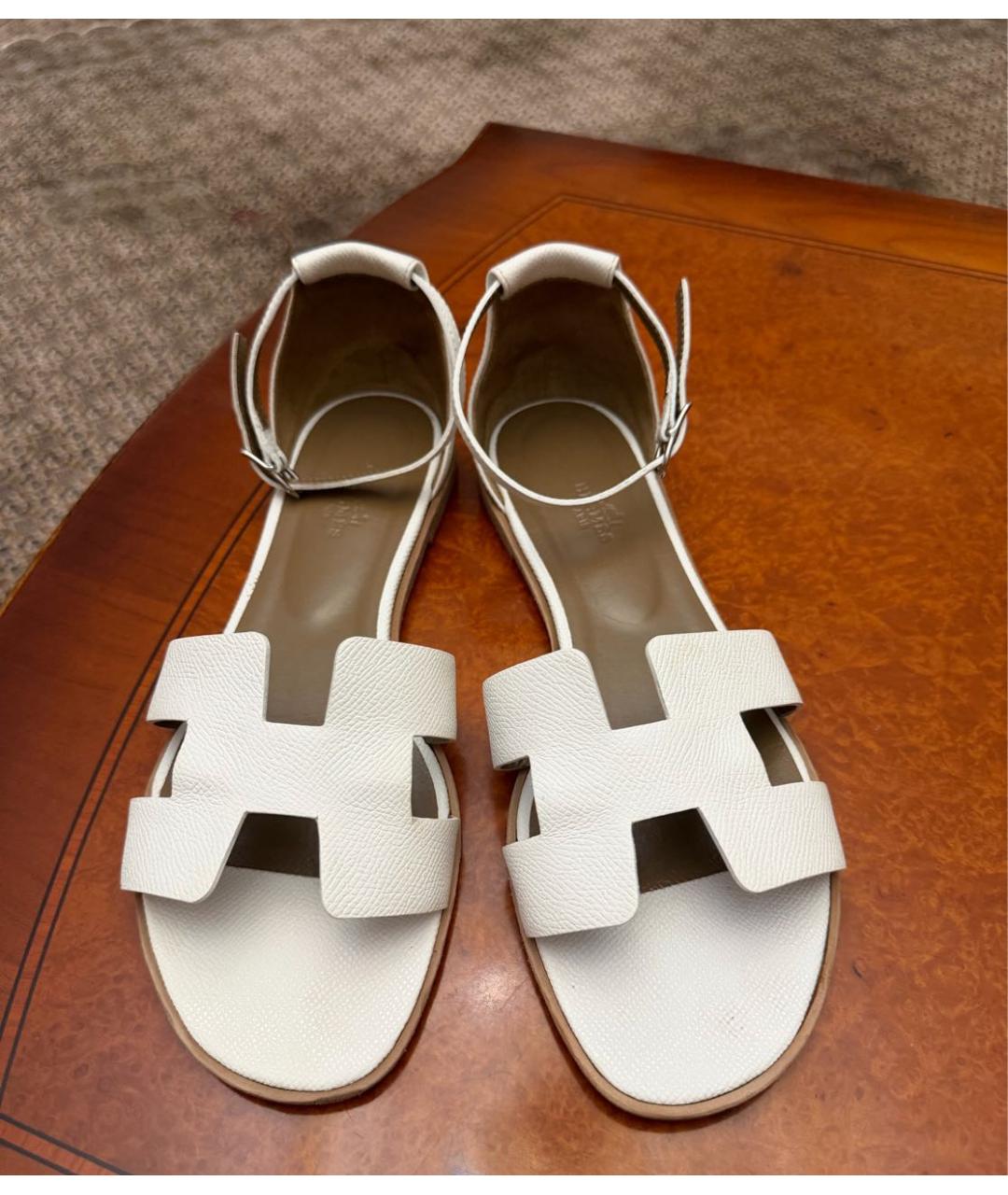 HERMES Белые кожаные сандалии, фото 3