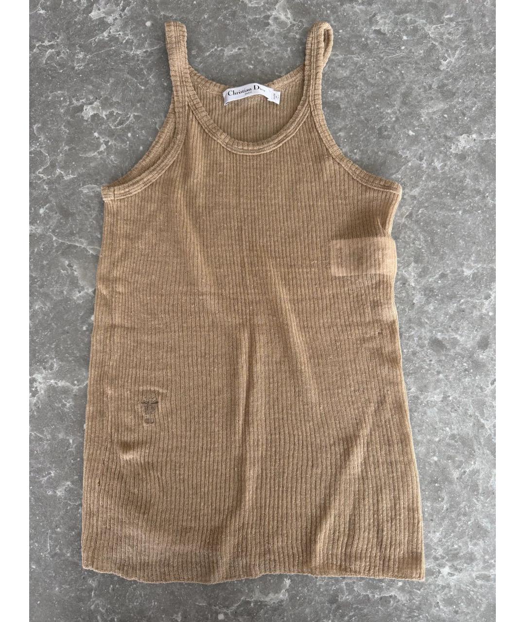 CHRISTIAN DIOR Бежевая льняная майка, фото 6