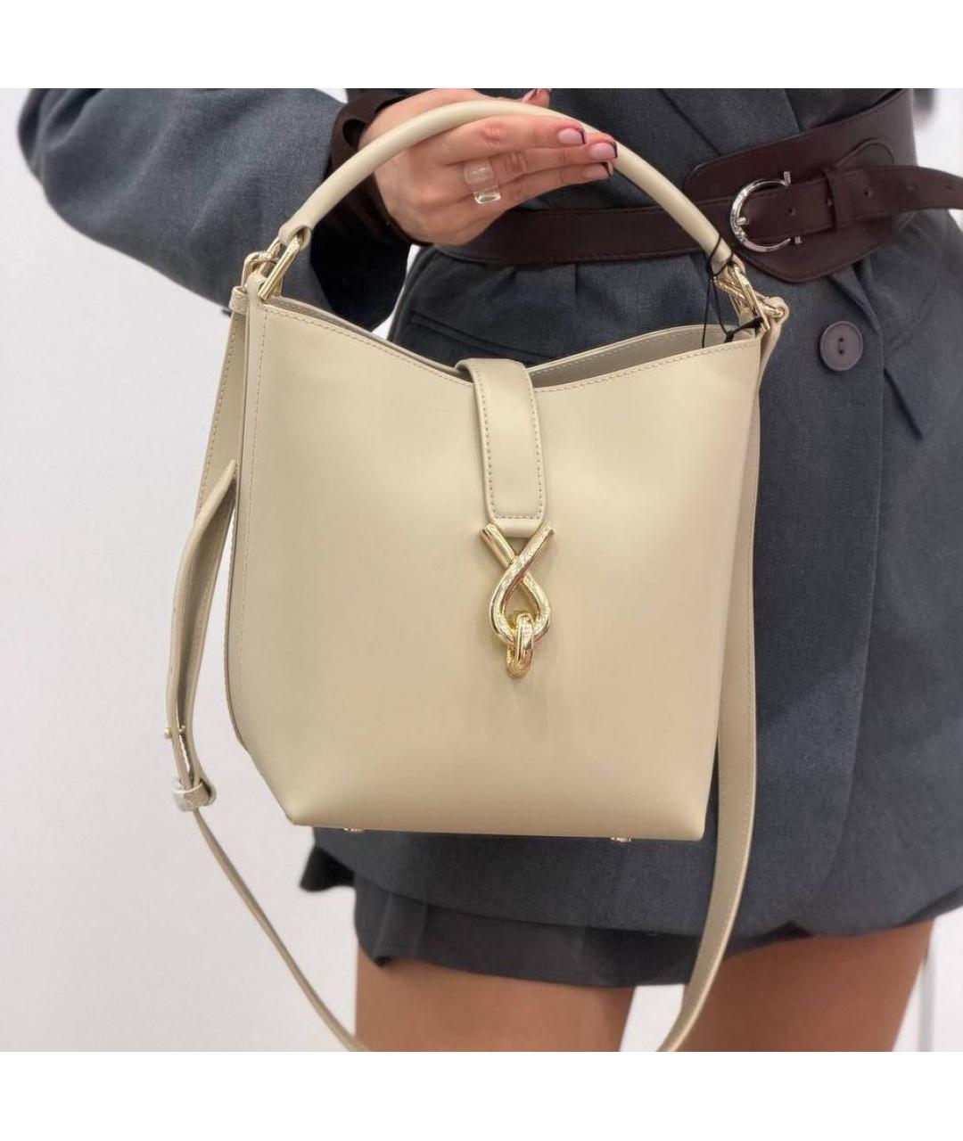 FURLA Бежевая кожаная сумка с короткими ручками, фото 4