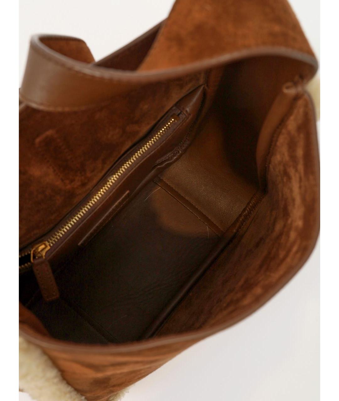 SAINT LAURENT Коричневая кожаная сумка тоут, фото 7