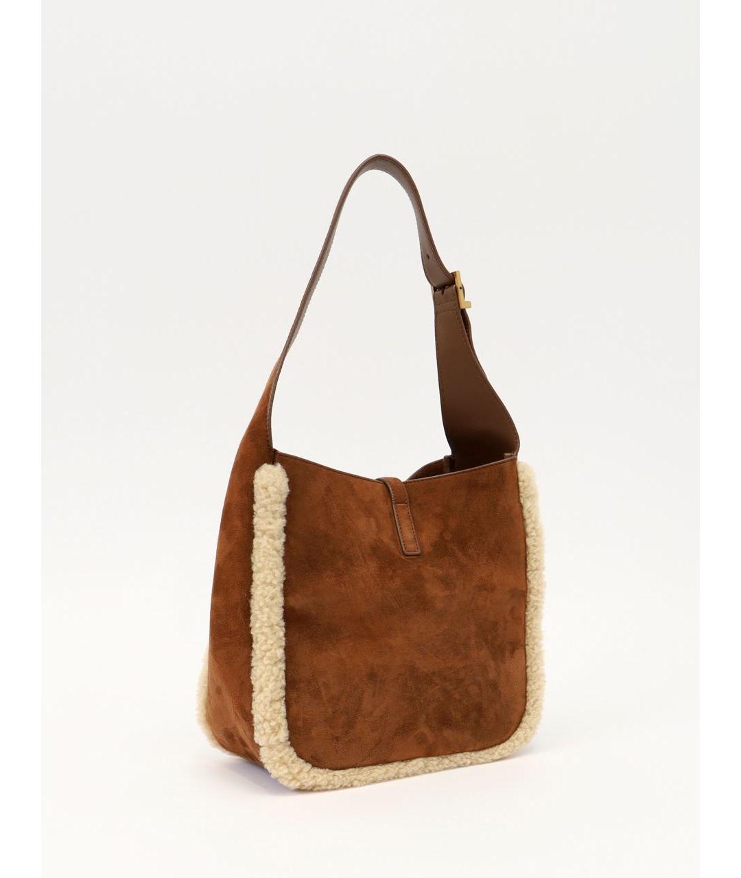 SAINT LAURENT Коричневая кожаная сумка тоут, фото 3