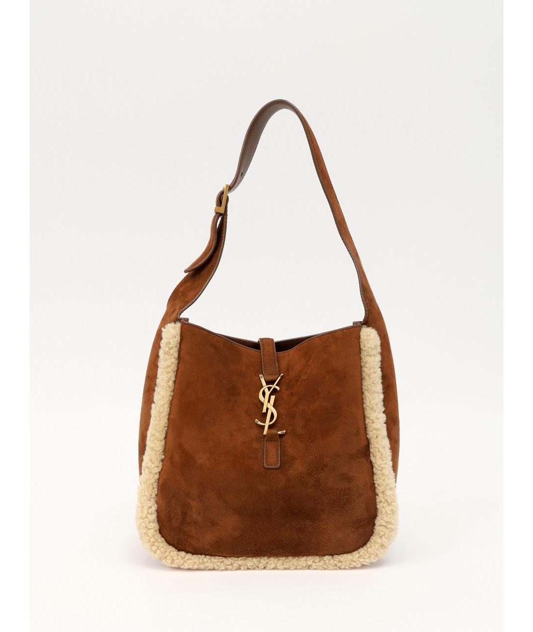 SAINT LAURENT Коричневая кожаная сумка тоут, фото 9