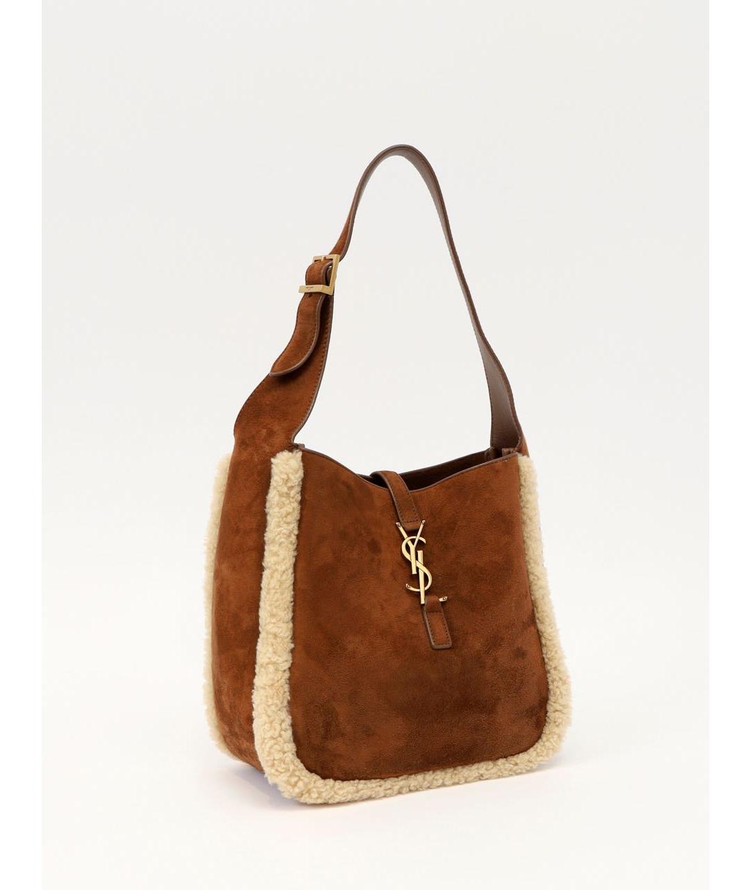 SAINT LAURENT Коричневая кожаная сумка тоут, фото 2