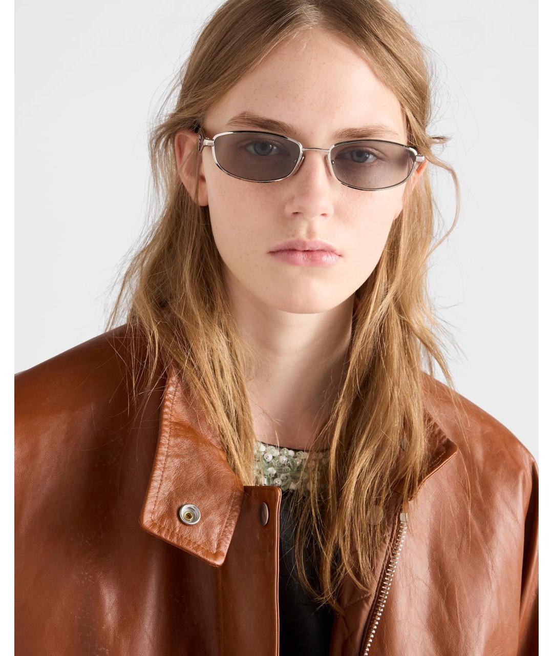 PRADA Серебряные металлические солнцезащитные очки, фото 3
