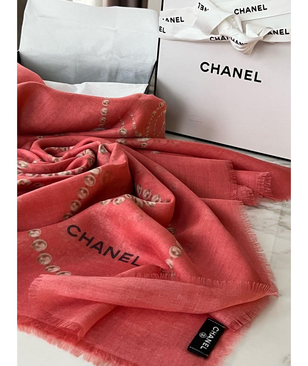 CHANEL Коралловый кашемировый платок, фото 4