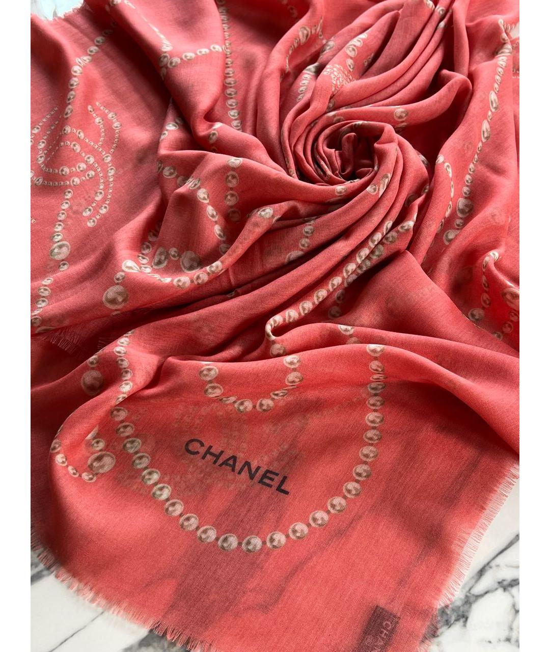 CHANEL Коралловый кашемировый платок, фото 8